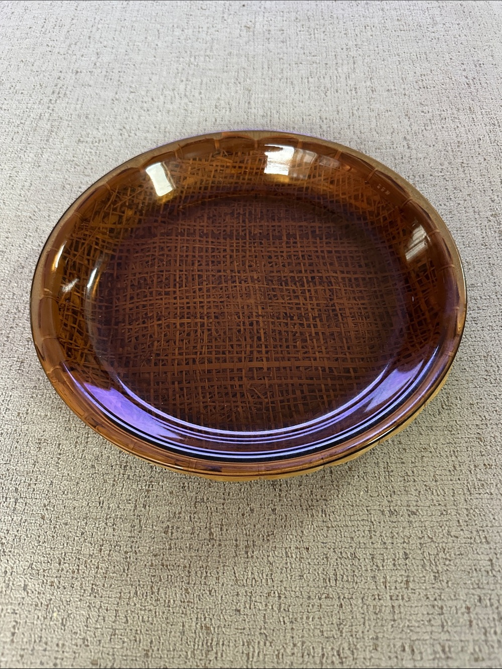 Vintage Fire-King Amber Glass Pie Dish & Wicker Basket Set - Pristine Condition